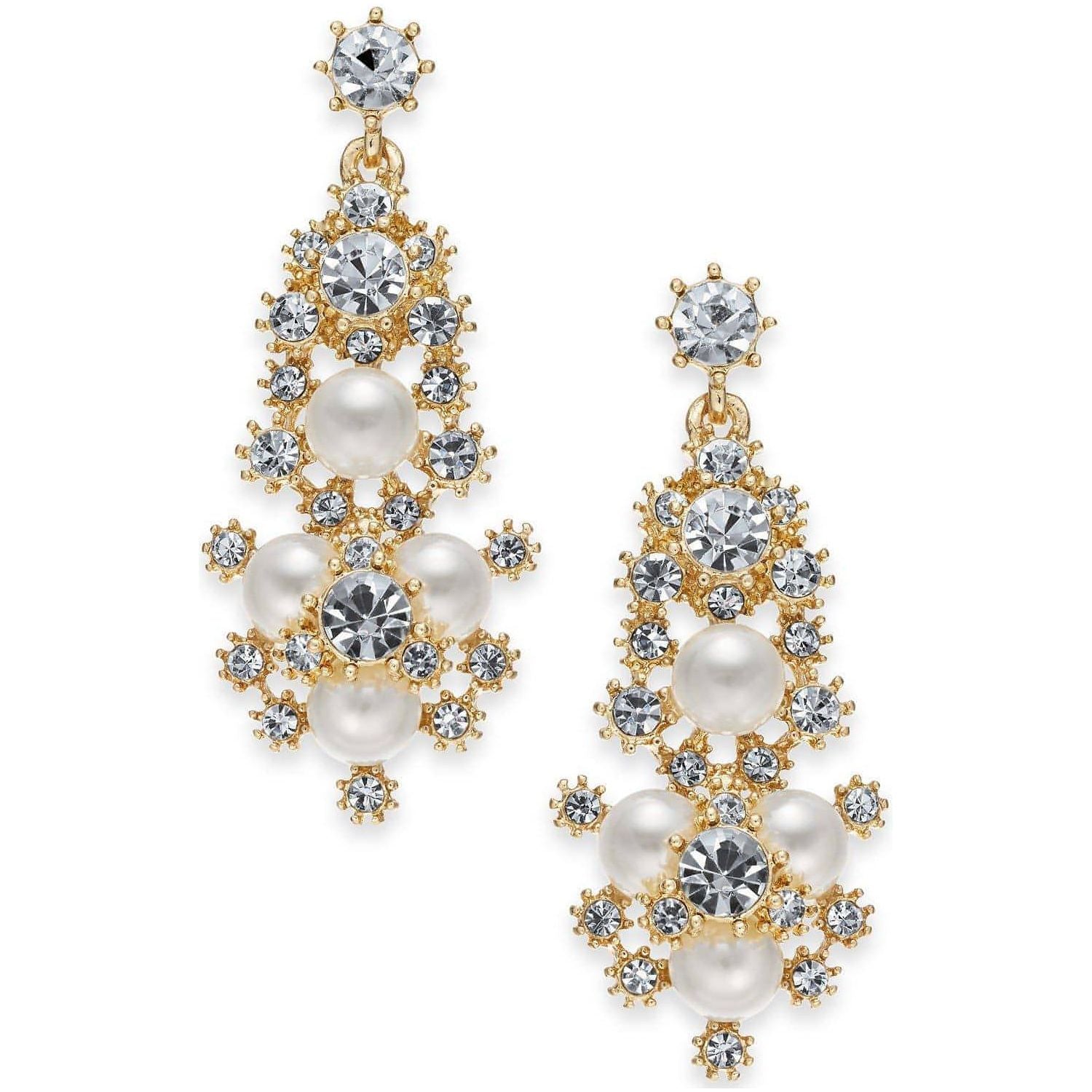 Large Gold-Tone Crystal & Imitation Pearl Snowflake Chandelier Earrings - Brandat Outlet, Women's Handbags Outlet ,Handbags Online Outlet | Brands Outlet | Brandat Outlet | Designer Handbags Online |