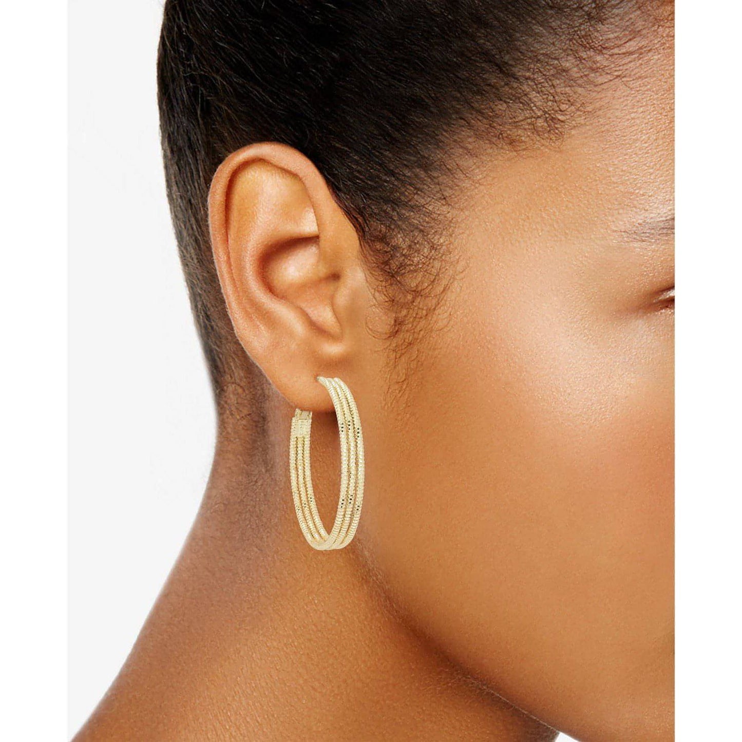 Large Gold-Tone Triple-Row Textured Hoop Earrings - Brandat Outlet, Women's Handbags Outlet ,Handbags Online Outlet | Brands Outlet | Brandat Outlet | Designer Handbags Online |