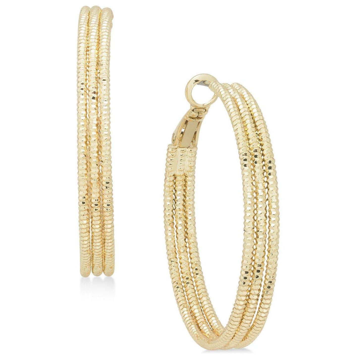 Large Gold-Tone Triple-Row Textured Hoop Earrings - Brandat Outlet, Women's Handbags Outlet ,Handbags Online Outlet | Brands Outlet | Brandat Outlet | Designer Handbags Online |