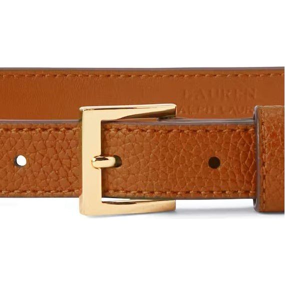 Lauren Ralph Lauren Womens Logo-Tip Pebbled Leather Belt, Brown, Size: L