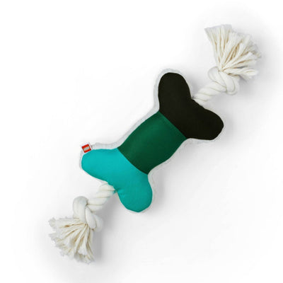 LEGO Color Block Plush Bone & Rope Combo Dog Toy - Black/Green/Teal -Color Block Plush Bone & Rope Combo Dog Toy - Black/Green/Teal - LEGO Collection