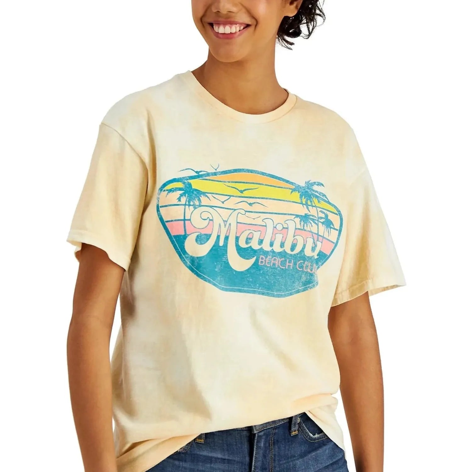Love Tribe Juniors' Cotton Malibu-Graphic T-Shirt - Honey Gold/White (Size Large) - Brandat Outlet
