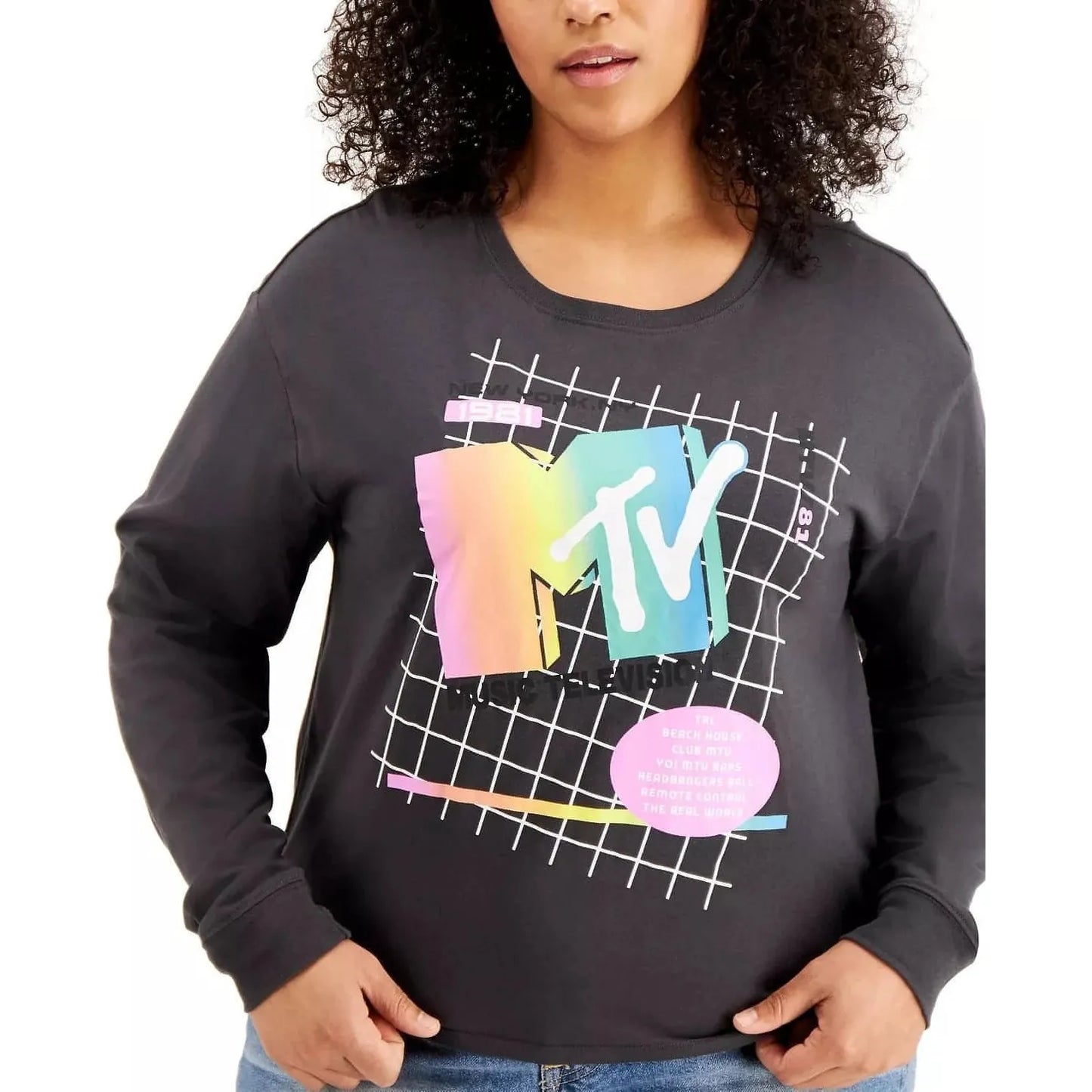 Love Tribe Trendy Plus MTV Screen-Print Long-Sleeve Women's T-Shirt , Black, Size: 3X - Brandat Outlet