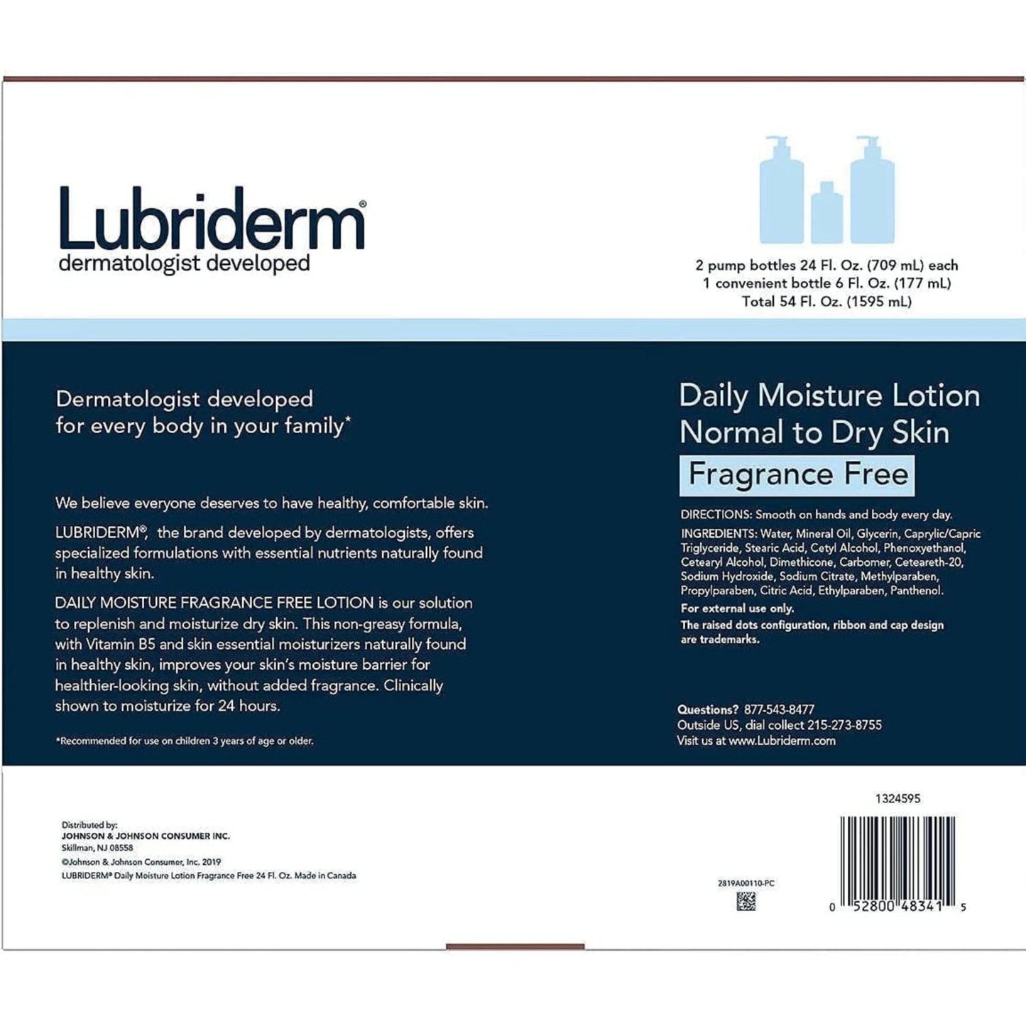 Lubriderm Daily Moisture Lotion Fragrance Free (pack of 3)