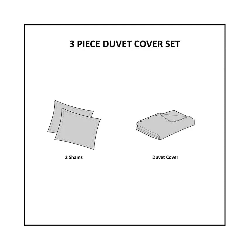 Madison Park Mavis 3 Piece Cotton Printed Reversible Duvet Cover Set (Dark Blue) - Brandat Outlet