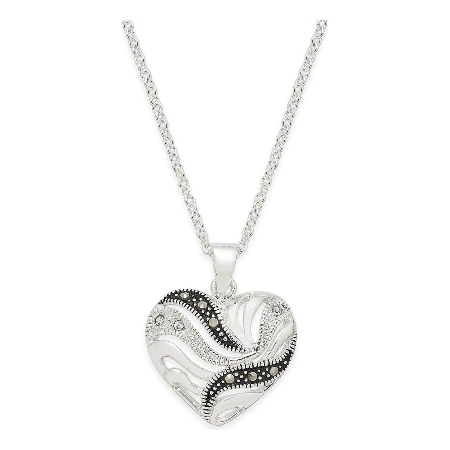 Marcasite and Crystal Heart Pendant Necklace in Silver-Plate - Brandat Outlet, Women's Handbags Outlet ,Handbags Online Outlet | Brands Outlet | Brandat Outlet | Designer Handbags Online |
