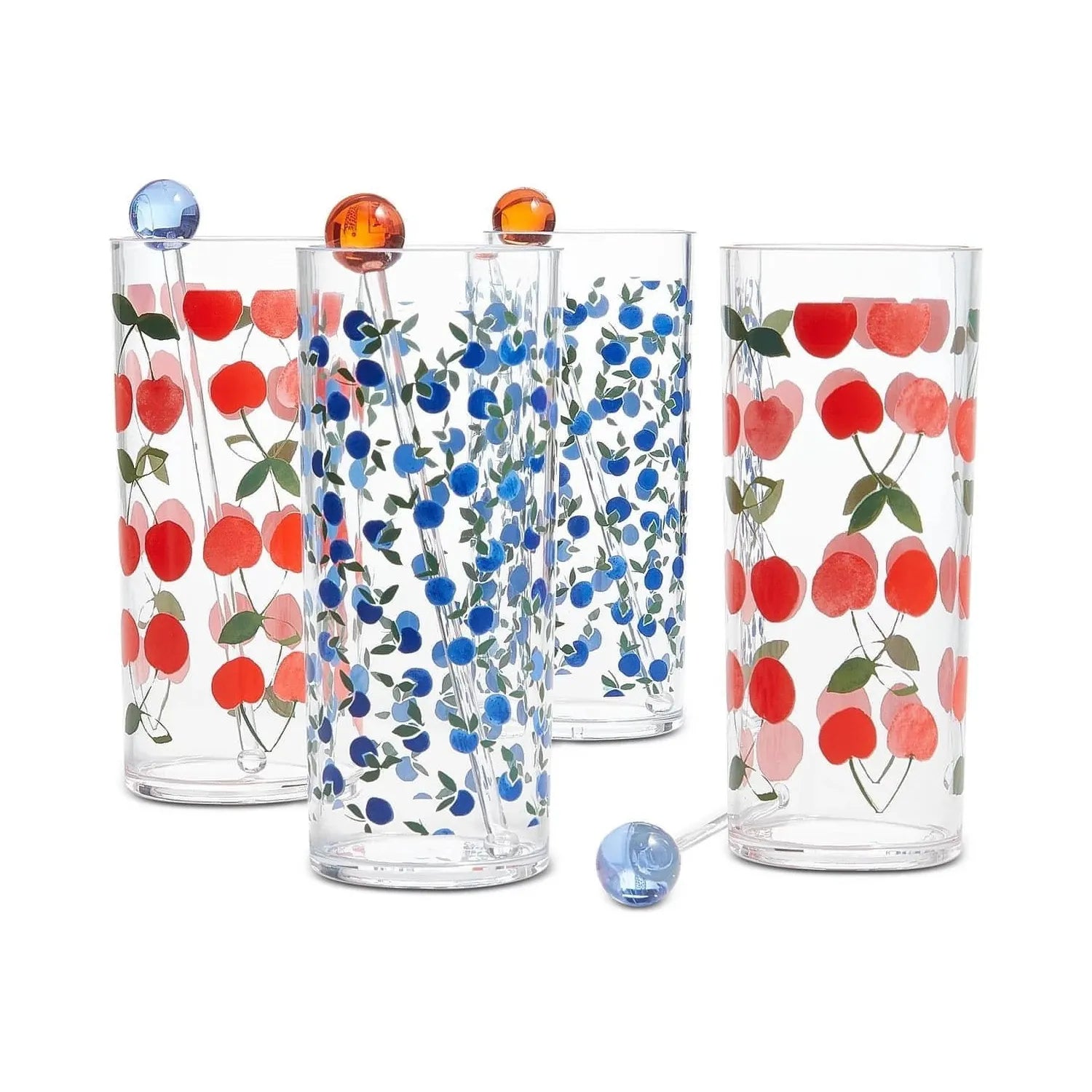 Martha Stewart Collection Berry Acrylic Tom Collins Glasses with Stirrers, Set of 4 - Brandat Outlet