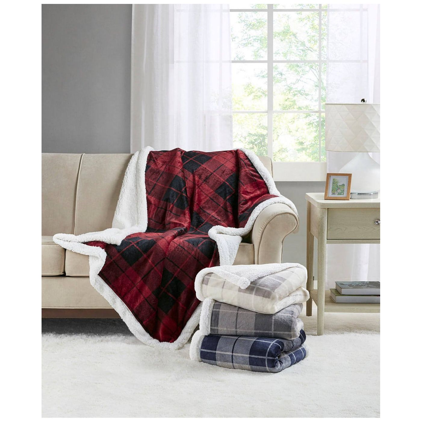Martha Stewart Collection Plaid Reversible Classic Sherpa Throw, 50" x 60" (Red/Black) - Brandat OutletBuy Sherpa Throw Blanket | Martha Stewart Collection 