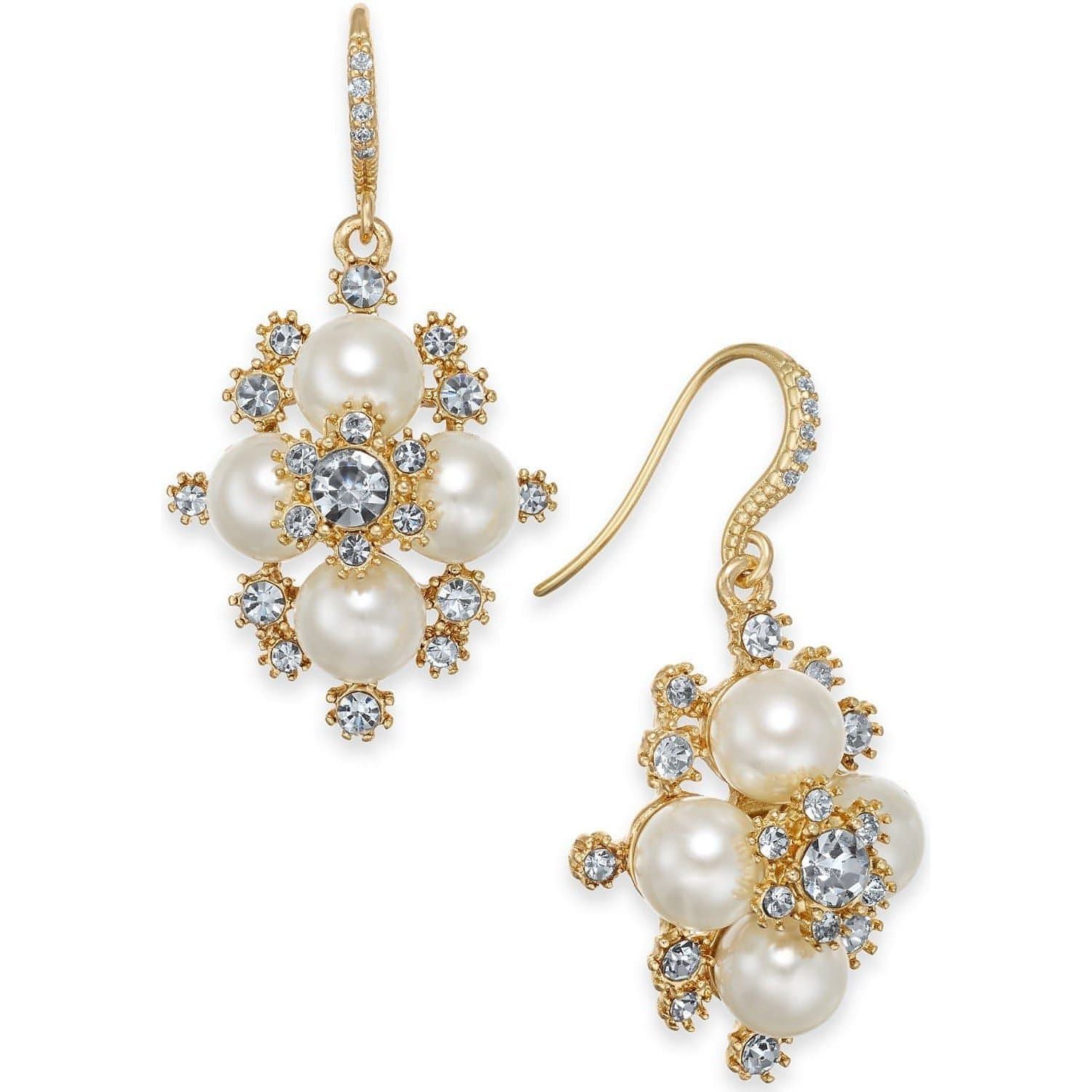 Medium Gold-Tone Crystal & Imitation Pearl Snowflake Drop Earrings - Brandat Outlet, Women's Handbags Outlet ,Handbags Online Outlet | Brands Outlet | Brandat Outlet | Designer Handbags Online |