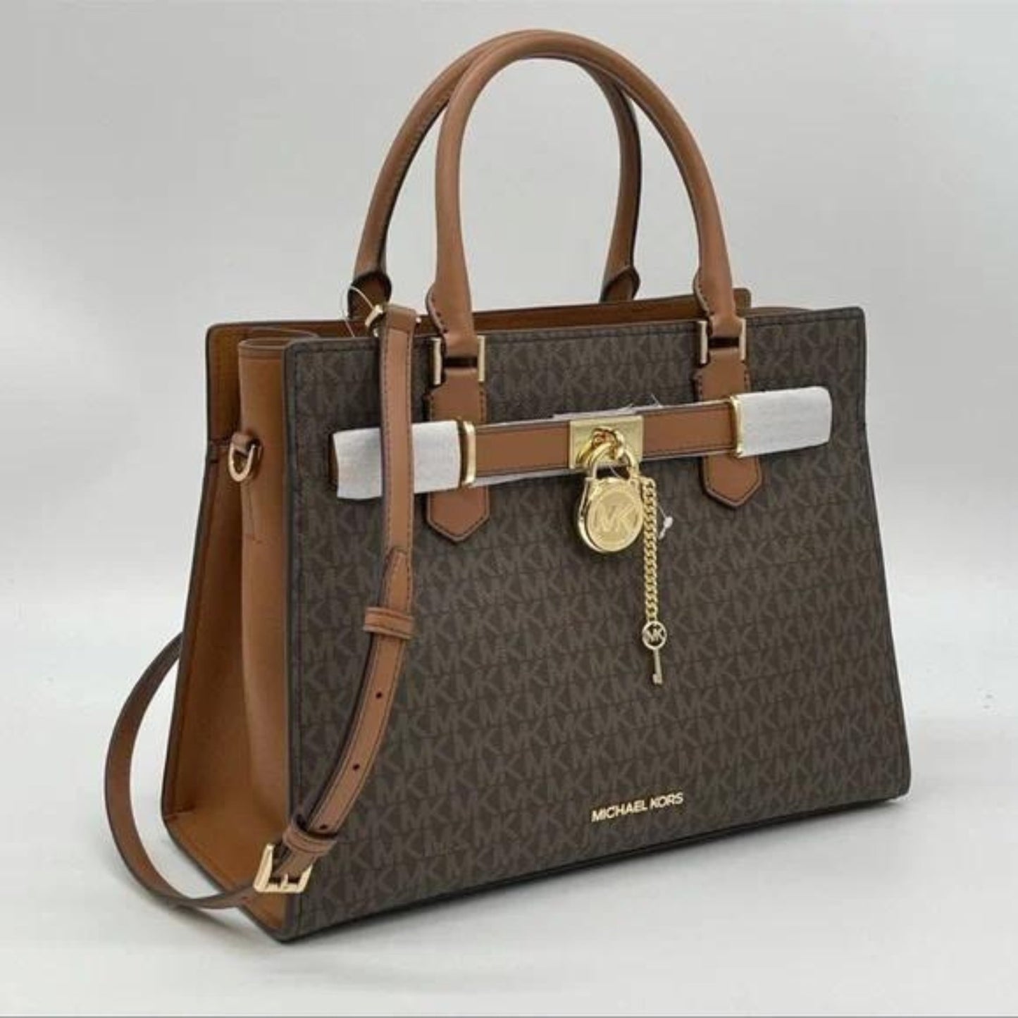 Michael Kors Hamilton Medium Key Lock Satchel (Brown)