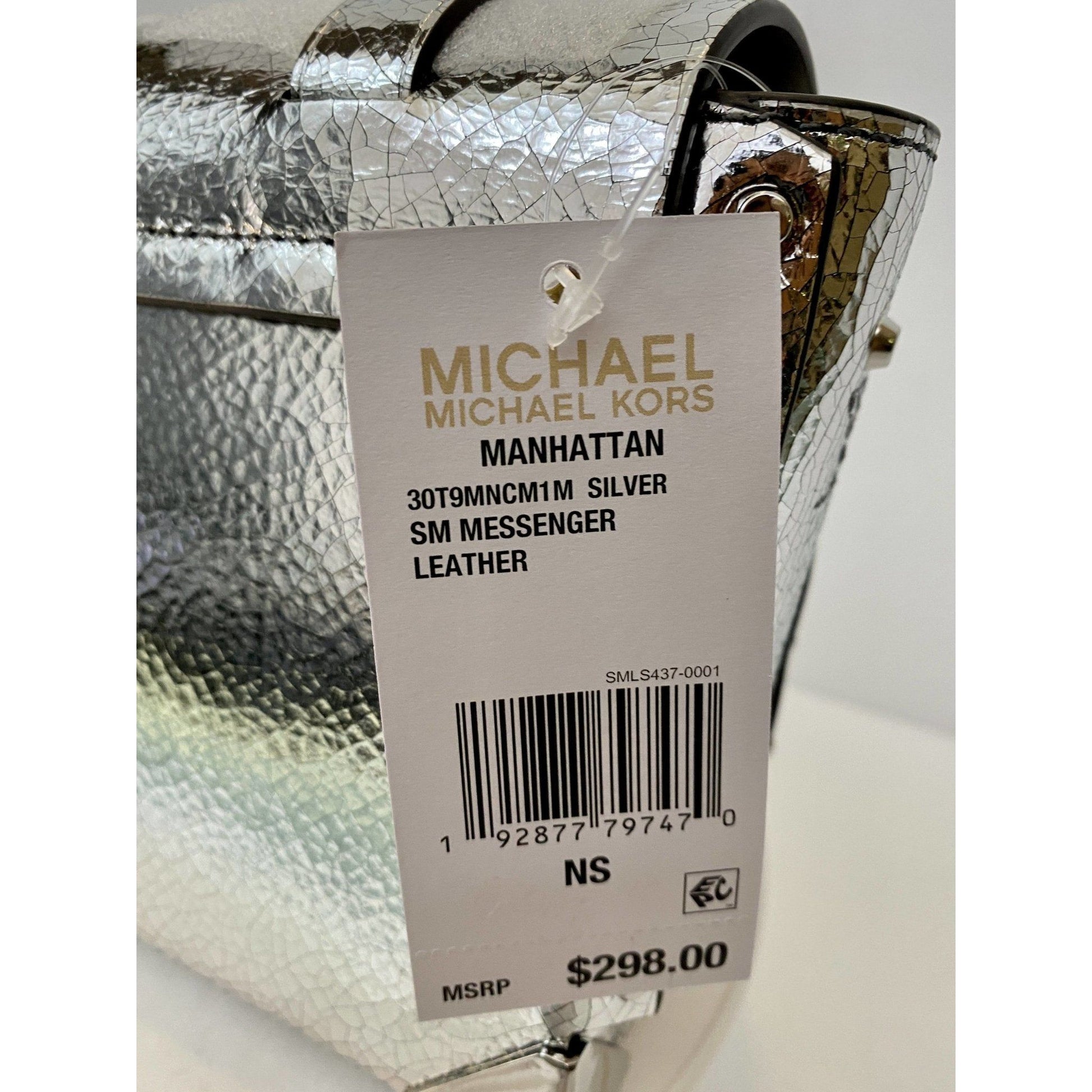 NEW Michael Kors Manhattan Small or MD Silver Crackled Leather Not an  outlet bag