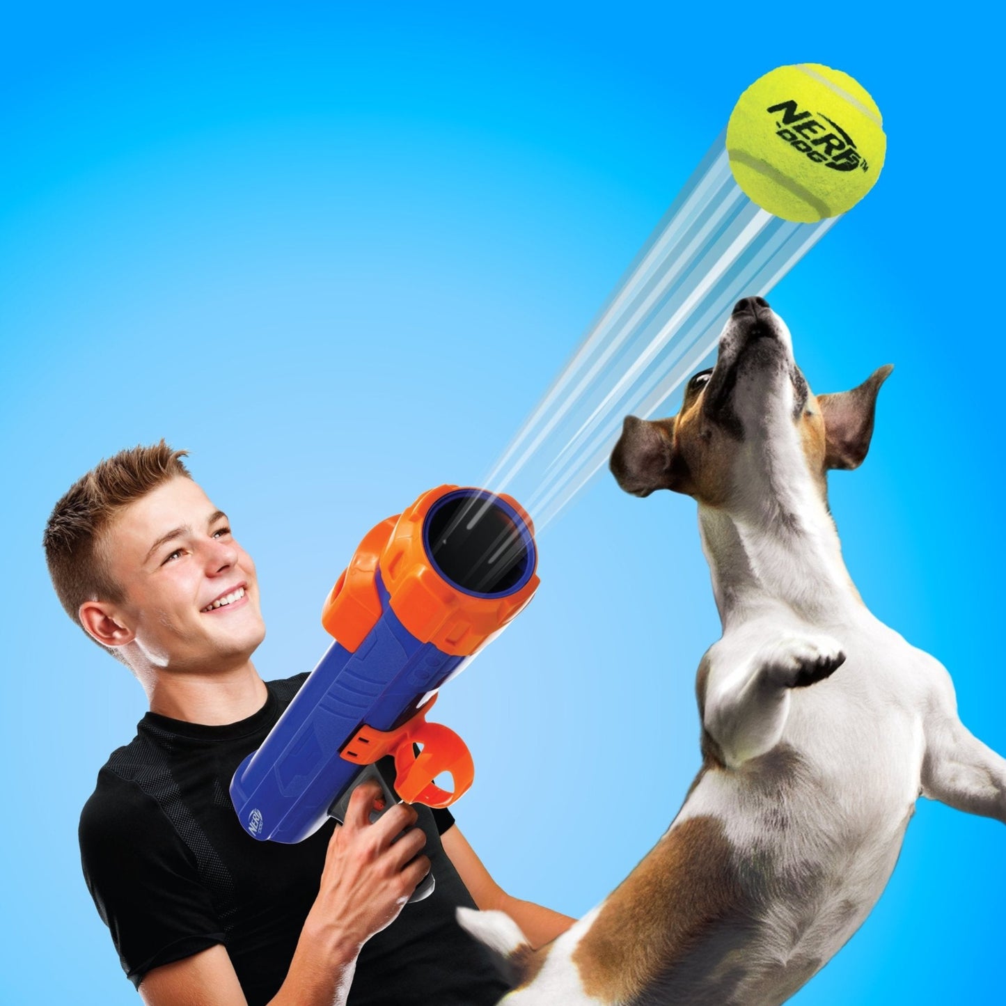 Nerf Dog 12 inch Tennis Ball Blaster Dog Toy with 3 Balls, Launches up to 35 Feet