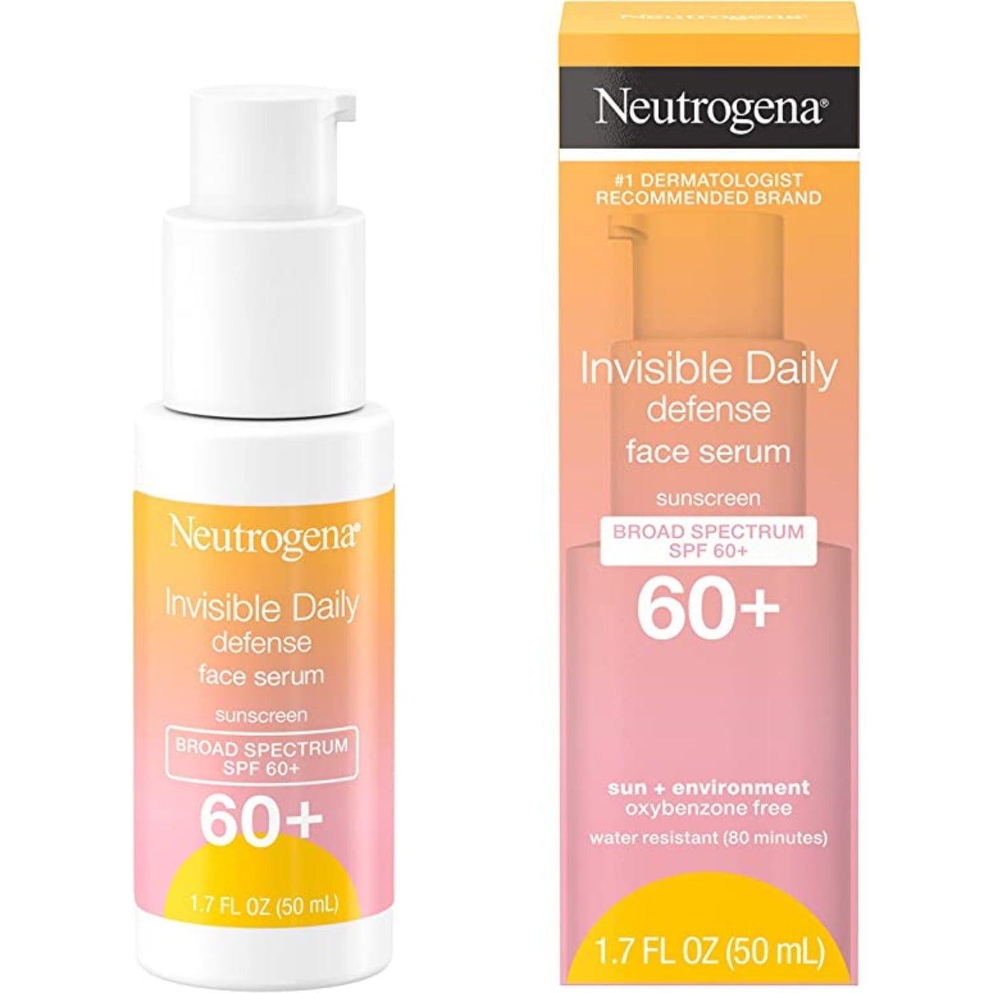 Neutrogena Invisible Daily Defense Face Serum with Broad Spectrum SPF 60+ to Help Even Skin Tone, Oil-Free, Non-Greasy, Antioxidant Complex for Environmental Aggressors, White, 1.7 fl. Oz