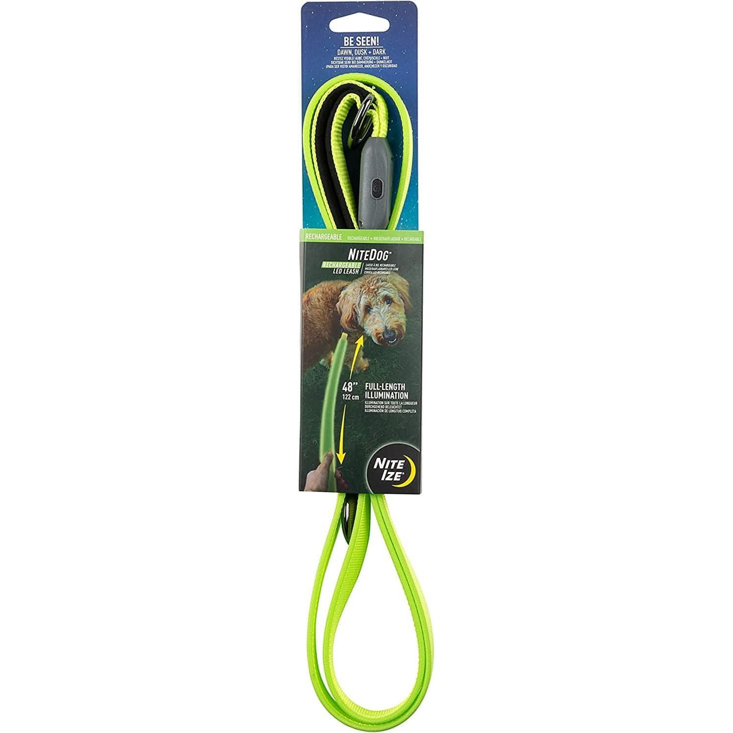 Nite Ize NiteDog Rechargeable LED Leash, USB Rechargeable 5 Foot Light Up Dog Leash w/Padded Handle, Lime - Brandat Outlet