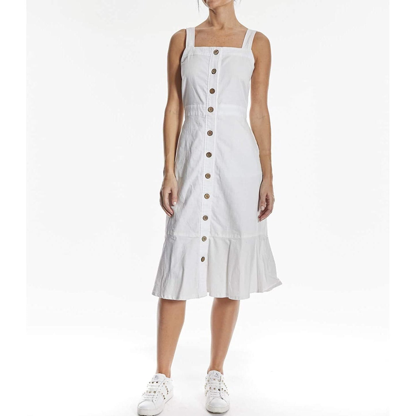OAT Cotton Flounce Midi Dress White (Size Medium) - Brandat Outlet
