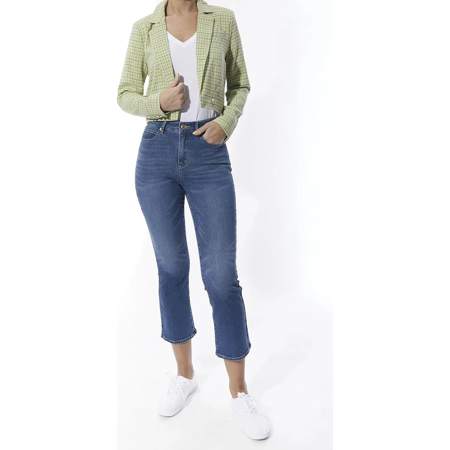 OAT  Womens Cropped Open Blazer, Green, Size: M