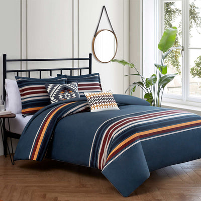 Pendleton-Pendleton Lake Stripe Navy 5-piece Comforter Set King Sham Pillows - Brandat Outlet