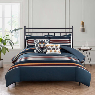 Pendleton-Pendleton Lake Stripe Navy 5-piece Comforter Set King Sham Pillows - Brandat Outlet