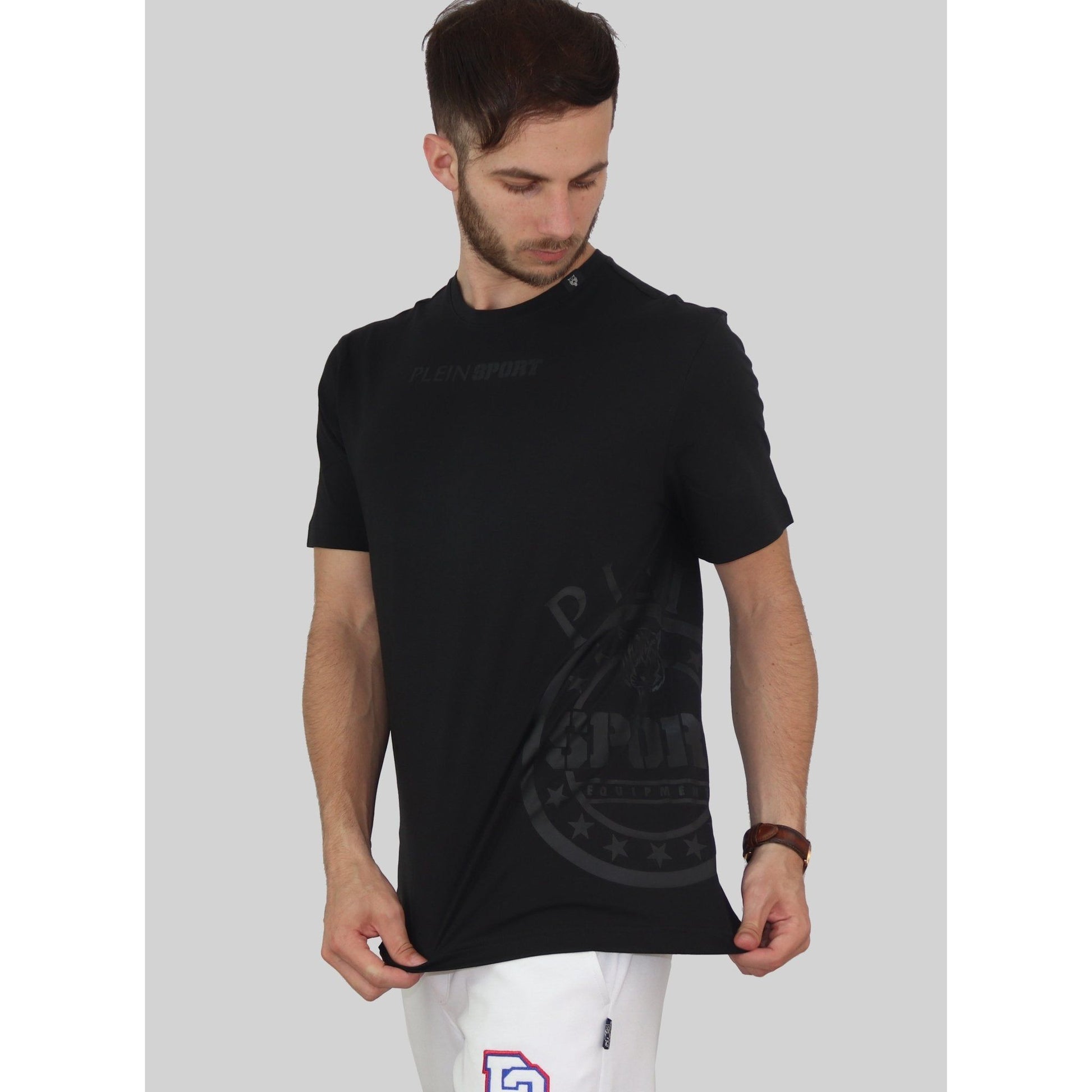 Plein Sport Men's Crew Neck Short Sleeves Printed T-Shirt, Black,Medium - Brandat Outlet