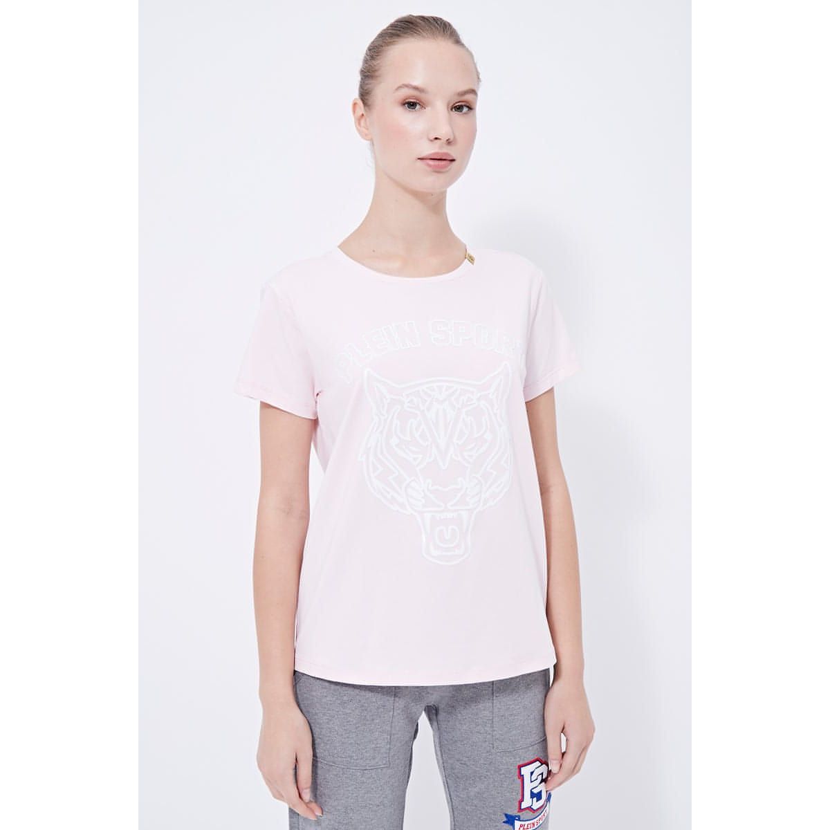 Plein Sport Women's Round Neck Short Sleeves Printed T-Shirt,Small, Pink - Brandat Outlet