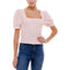 Q & A Smocked Puff-Sleeve Eyelet Blouse, Pink