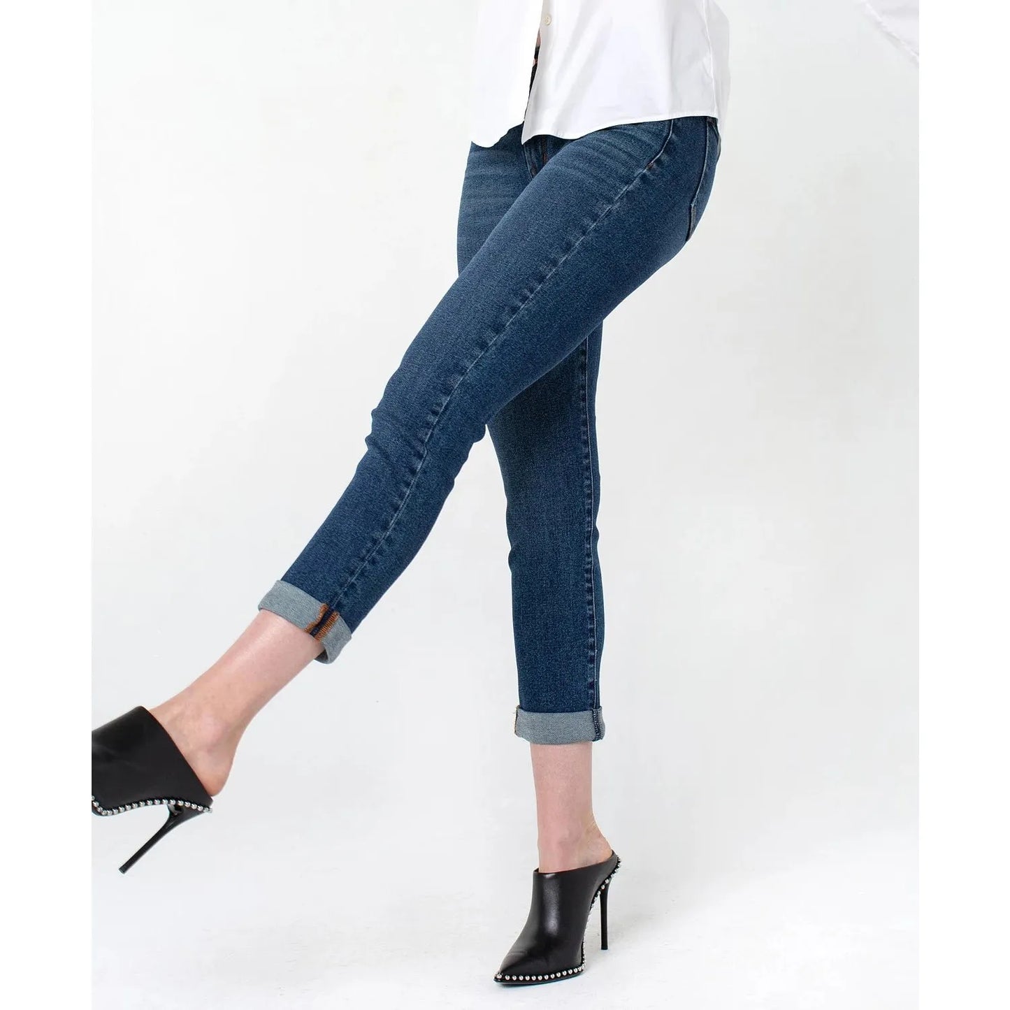 RACHEL-RACHEL Womens Roll Cuff Girlfriend Jeans, Blue, Size: 4 - Brandat Outlet