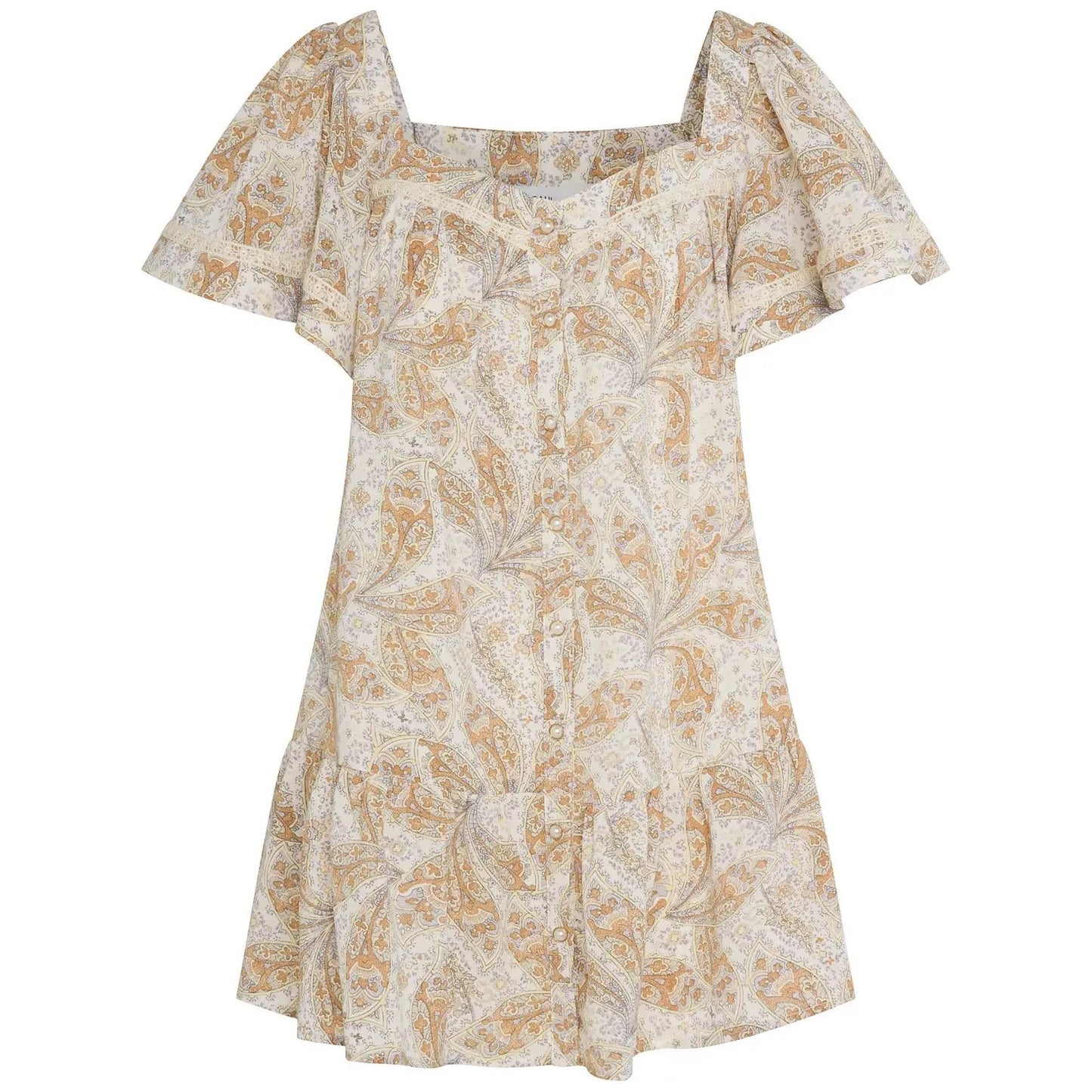 RAHI-RAHI Printed Lace-Trim Dress, Multi, Size: M - Brandat Outlet