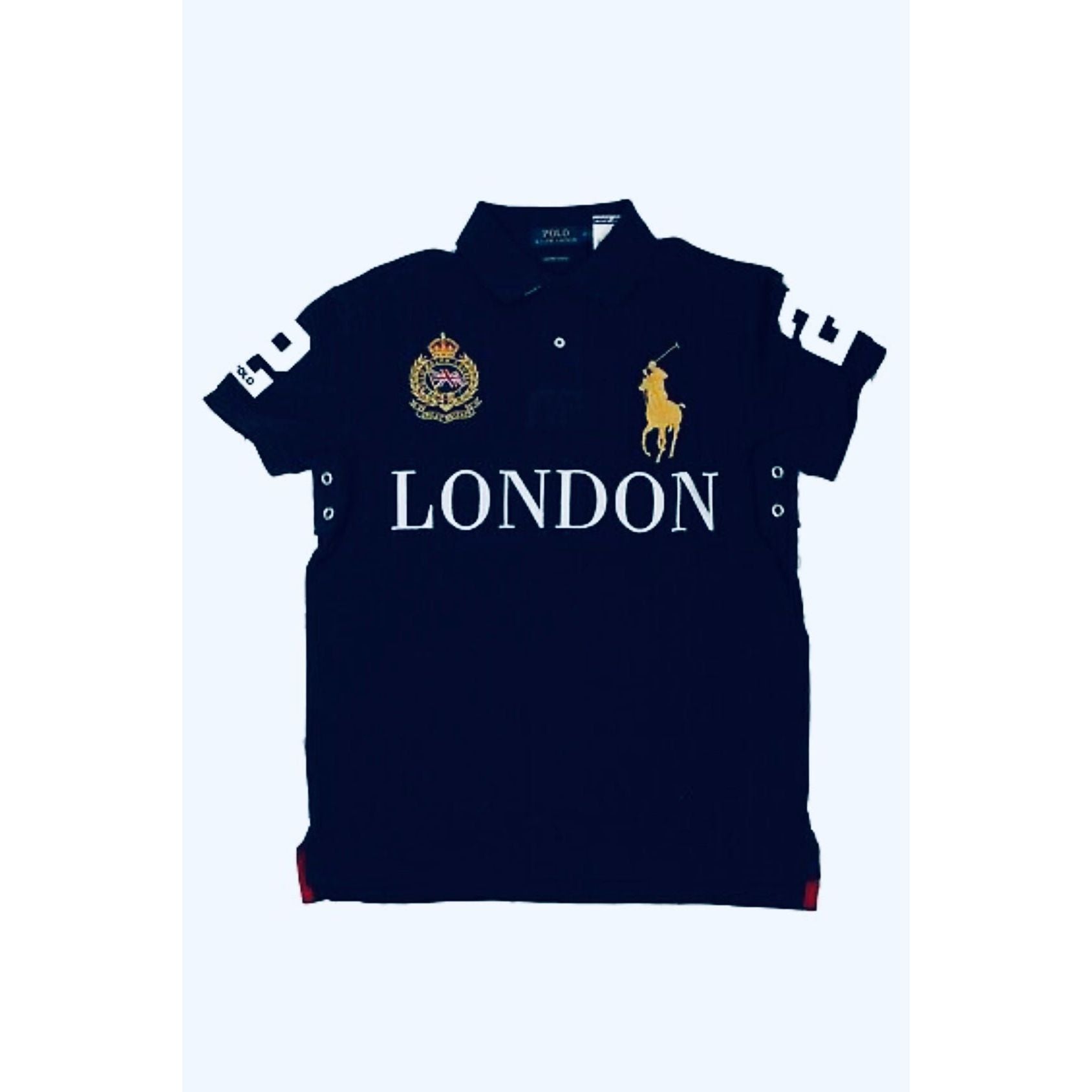 Polo Ralph Lauren-Ralph Lauren Polo Shirt for Men - Big Pony Custom Slim Fit Gold Crest Flag City Shirt (London) - Brandat Outlet