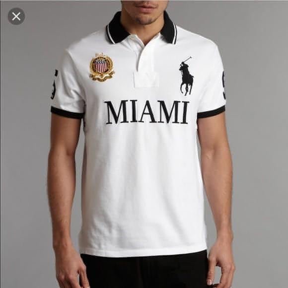 Polo Ralph Lauren-Ralph Lauren Polo Shirt for Men - Big Pony Custom Slim Fit Gold Crest Flag City Shirt (Miami) - Brandat Outlet