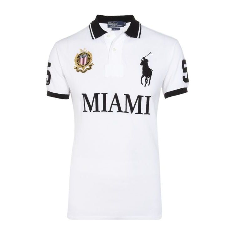Polo Ralph Lauren-Ralph Lauren Polo Shirt for Men - Big Pony Custom Slim Fit Gold Crest Flag City Shirt (Miami) - Brandat Outlet