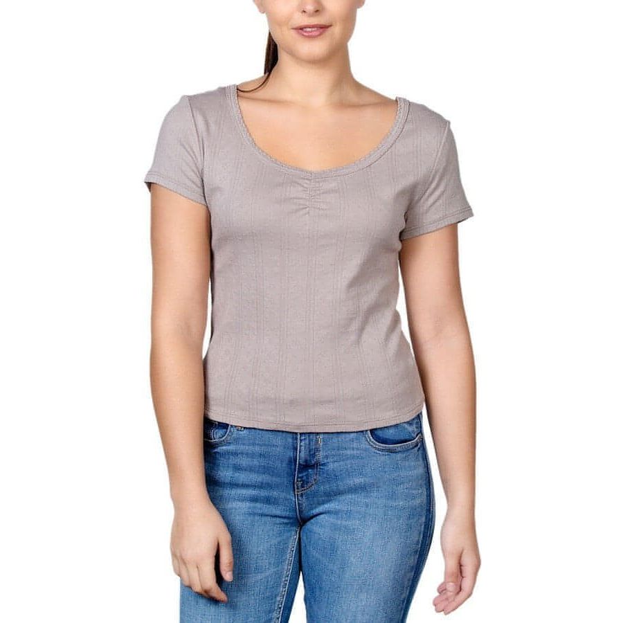 Rebellious One-Rebellious One Juniors' Cotton Pointelle Top - Grey - (Size Large) - Brandat Outlet