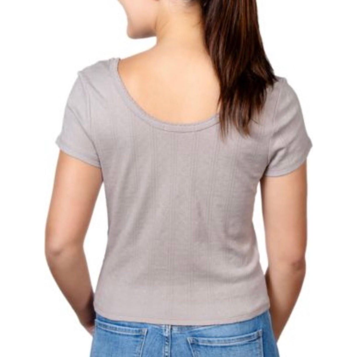 Rebellious One-Rebellious One Juniors' Cotton Pointelle Top - Grey - (Size Large) - Brandat Outlet