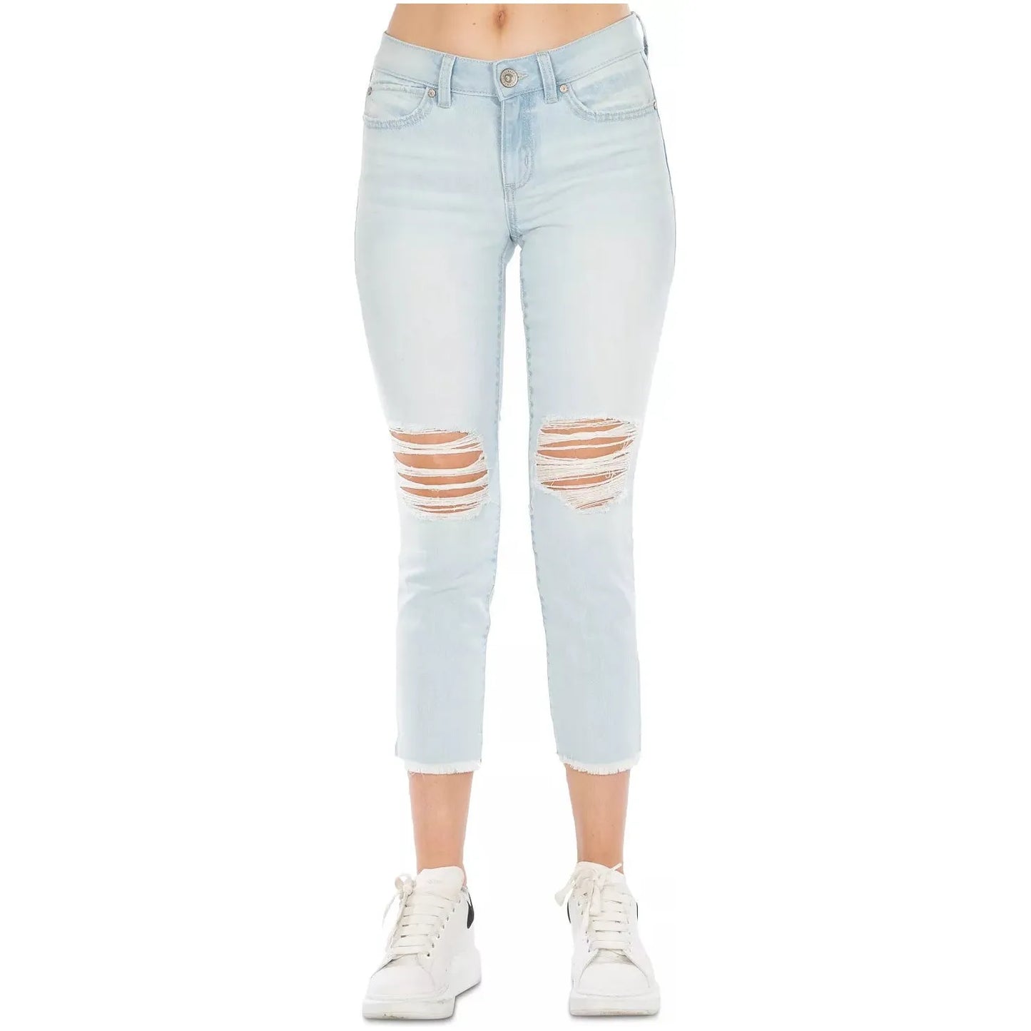 Rewash Juniors Distressed Cropped Skinny Jeans, Blue, Size: 5 (Small)