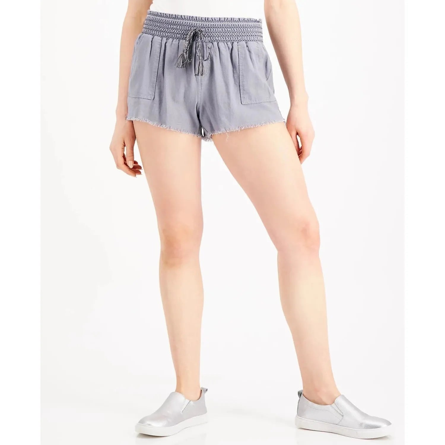 Rewash Juniors' Smocked-Waist Frayed-Hem Shorts - Blue (Size Xsmall) - Brandat Outlet