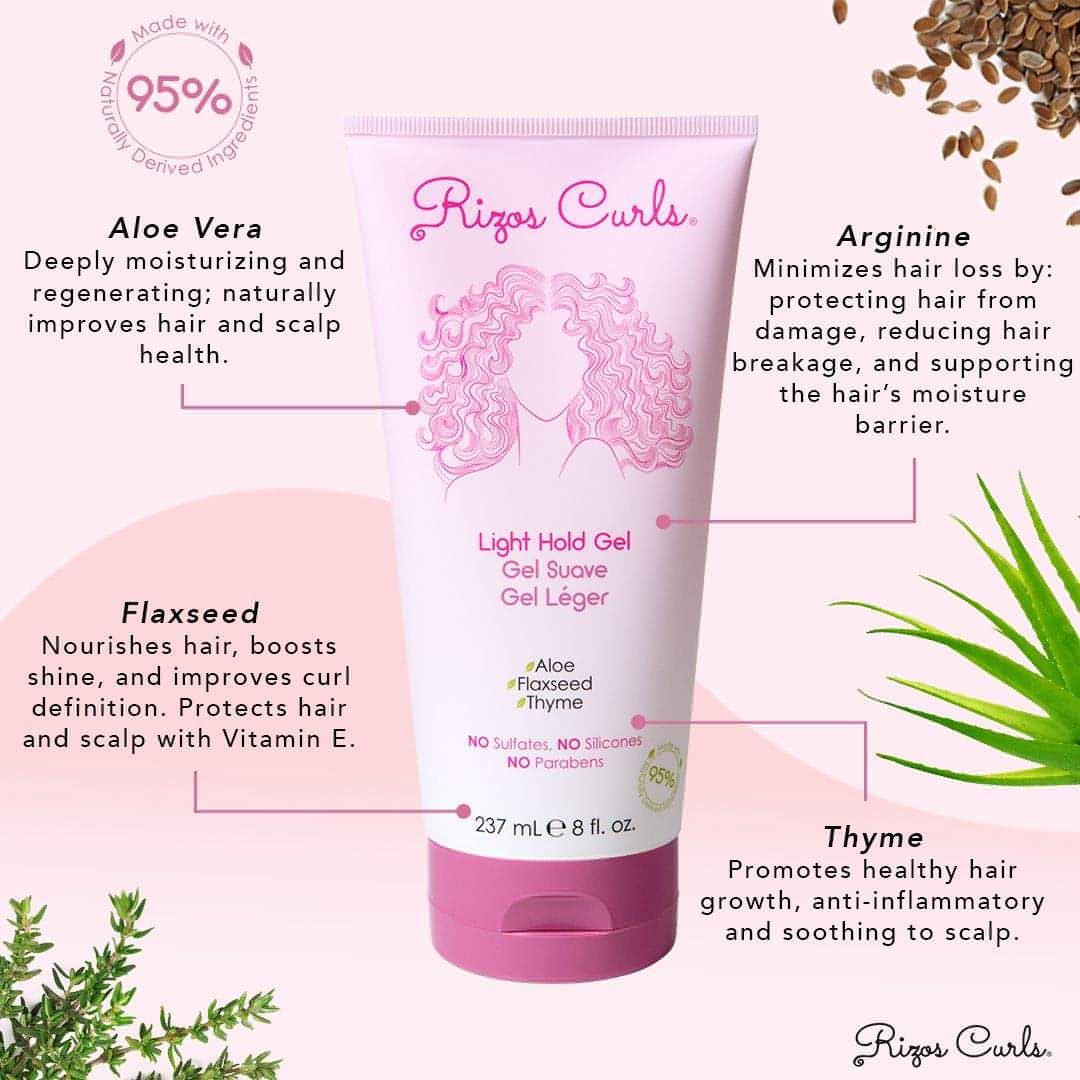Rizos Curls Light Hold Styling Gel For Curly & Wavy Hair, Silicone-Free (8oz)