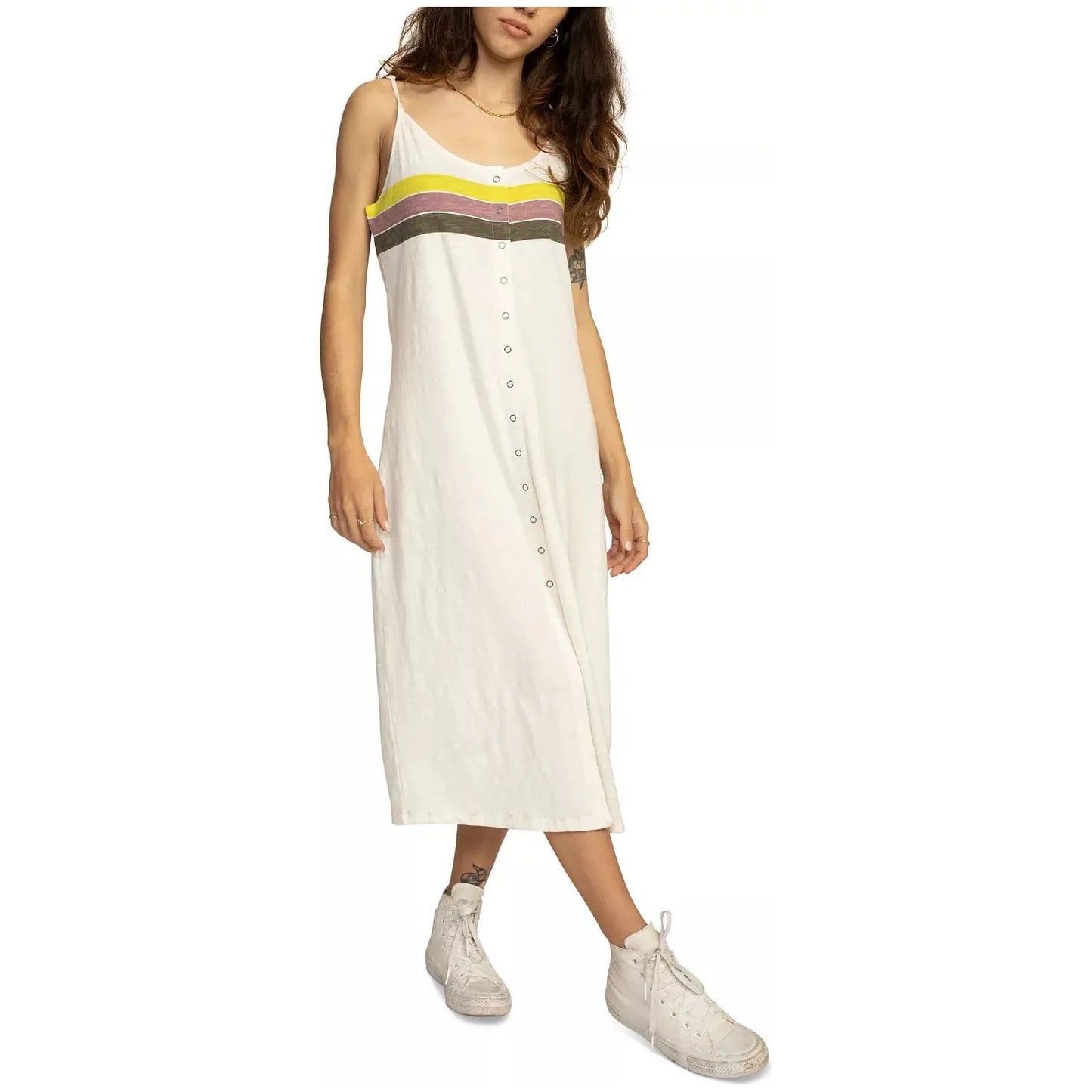 RVCA Juniors Cotton Snap-Front Dress, Ivory/Cream, Size: XLarge