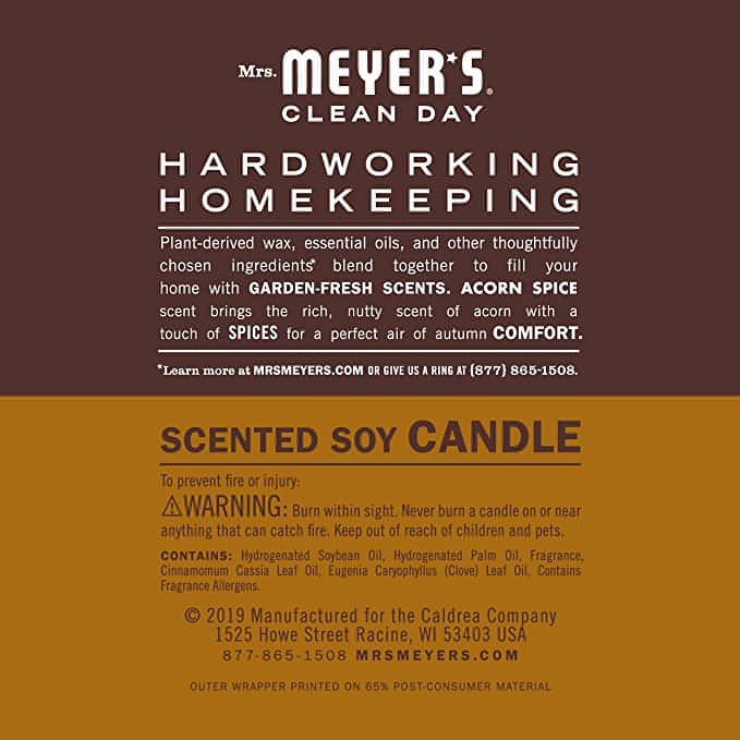 Scented Candle - Mrs Meyer's, Candle Acorn Spice, 7.2 Ounce