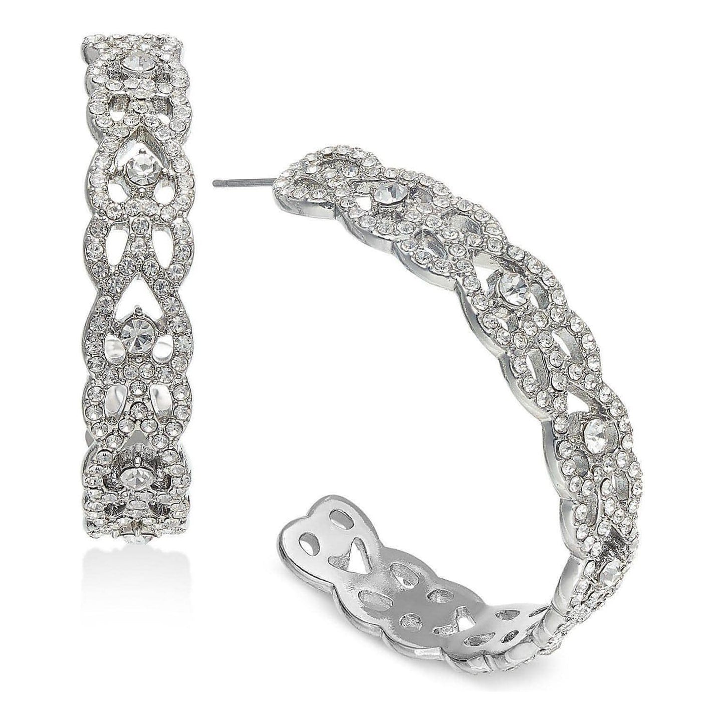 Silver-Tone Crystal Open Hoop Earrings - Brandat Outlet, Women's Handbags Outlet ,Handbags Online Outlet | Brands Outlet | Brandat Outlet | Designer Handbags Online |