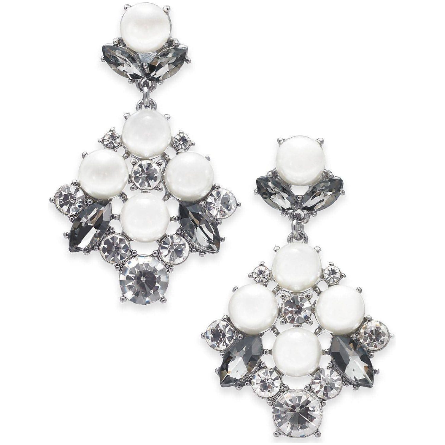 Silver-Tone Imitation Pearl & Crystal Drop Earrings - Brandat Outlet, Women's Handbags Outlet ,Handbags Online Outlet | Brands Outlet | Brandat Outlet | Designer Handbags Online |