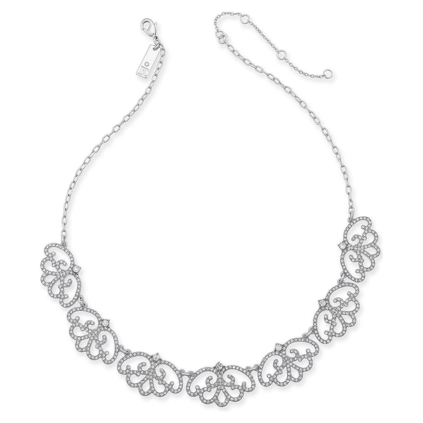 Silver-Tone Pavé Openwork Collar Necklace, 16" + 3" extender - Brandat Outlet, Women's Handbags Outlet ,Handbags Online Outlet | Brands Outlet | Brandat Outlet | Designer Handbags Online |