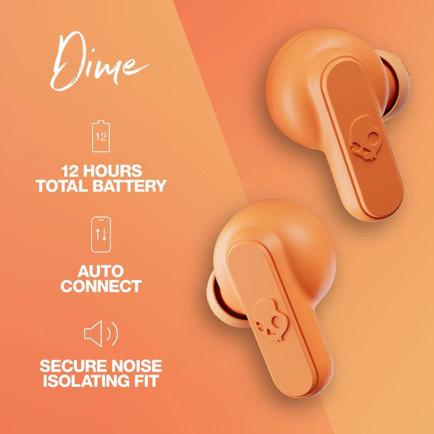 Skullcandy Dime True Wireless In Ear Earbuds With Charging Case (Orange)