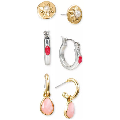 STYLE & CO-EDI/CHINA CREATIONS-STYLE & CO Two-Tone 3-Pc. Set Imitation Pearl & Stone Stud & Hoop Earrings - Brandat Outlet