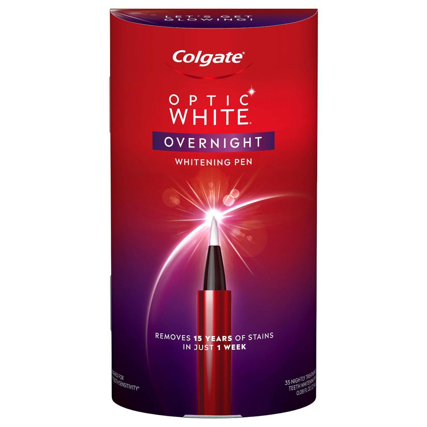 Colgate Optic White Overnight Teeth Whitening Pen, Teeth Stain Remover to Whiten Teeth, 35 Nightly Treatments, Hydrogen Peroxide Gel - 0.08 fl oz - Brandat Outlet