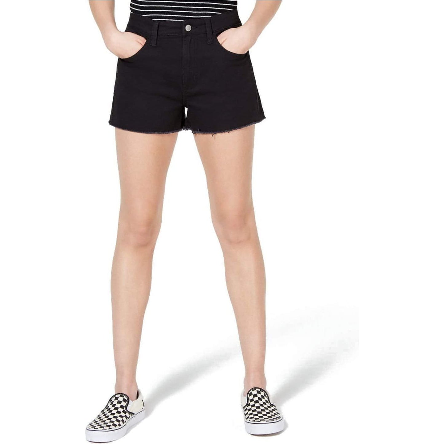 Tinseltown Juniors Frayed Denim Shorts, Black, Size: 9 - Brandat Outlet