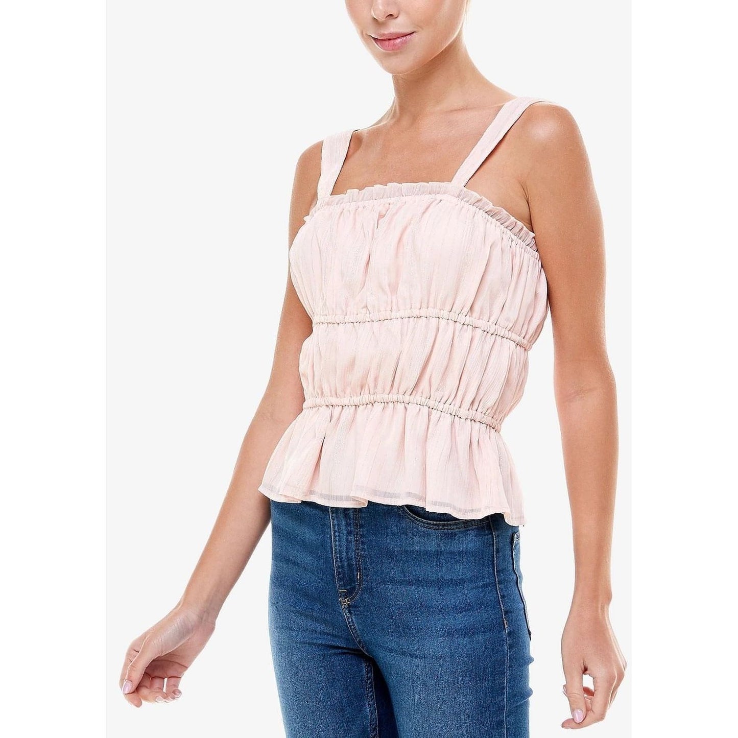 Top for Women | Q & A Smocked Metallic Cami Top , Pink