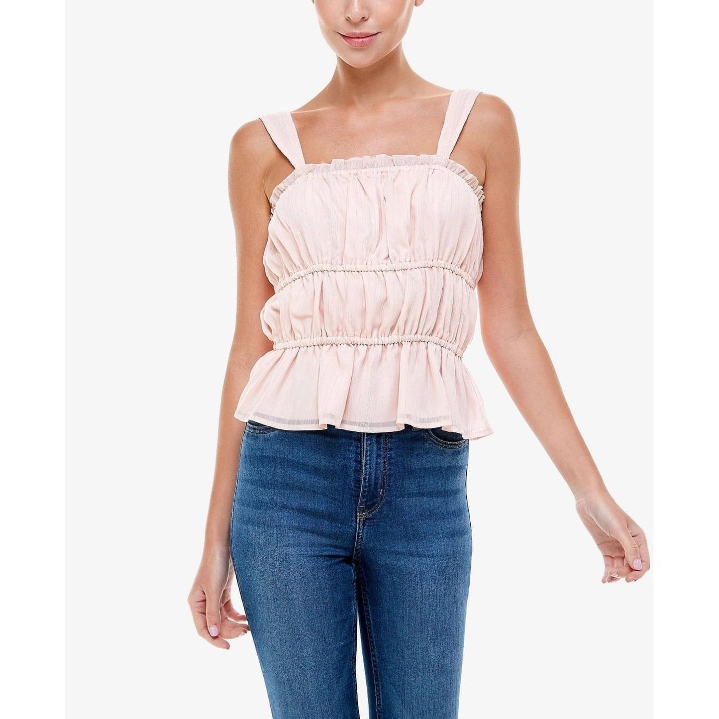 Top for Women | Q & A Smocked Metallic Cami Top , Pink