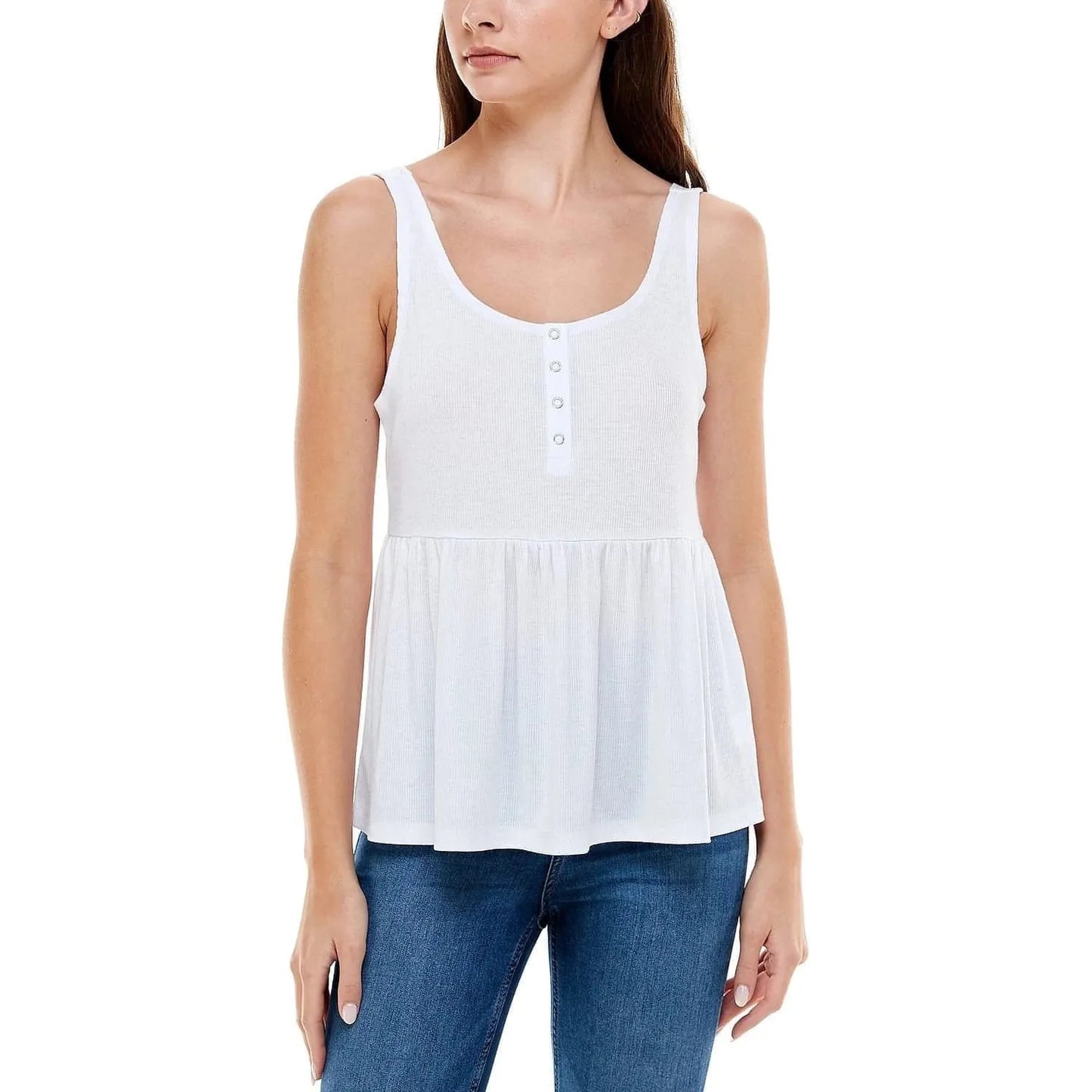 Ultra Flirt Juniors' Henley Babydoll Tank Top - White - Brandat Outlet