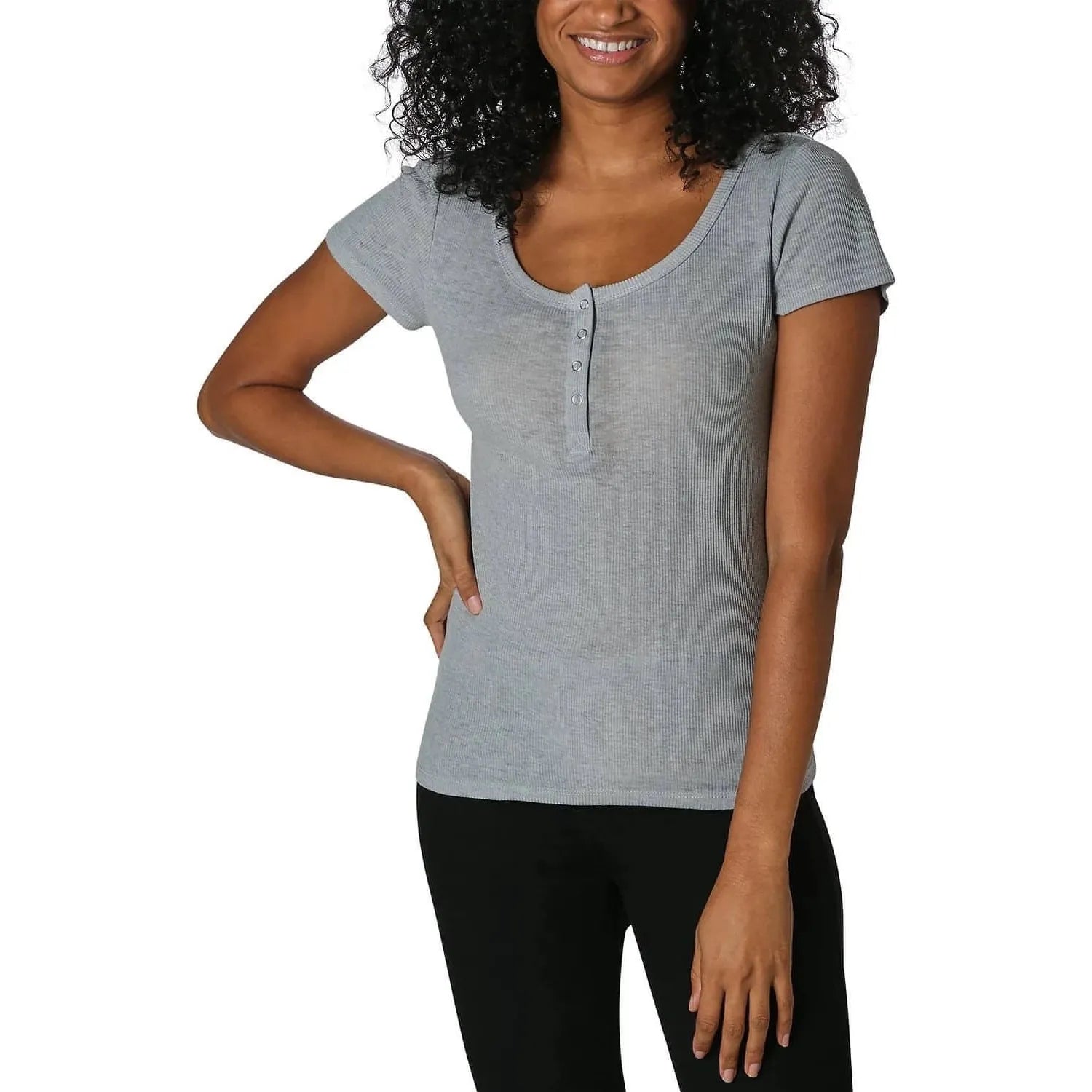 Ultra Flirt Juniors' Ikeddi Henley Top - Med Heather Grey (Size Small) - Brandat Outlet