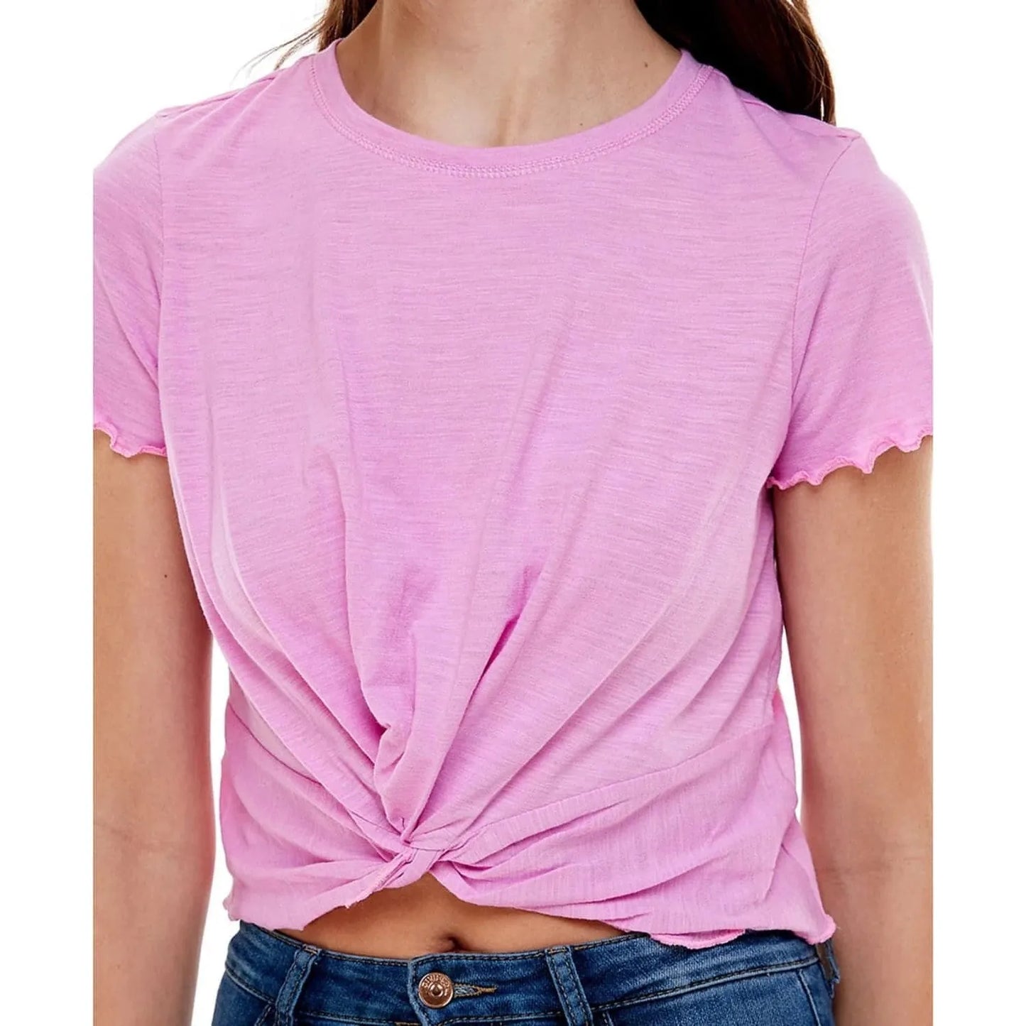 Ultra Flirt Juniors' Tie-Dyed Twist-Front T-Shirt - Fuschia (Size Medium) - Brandat Outlet