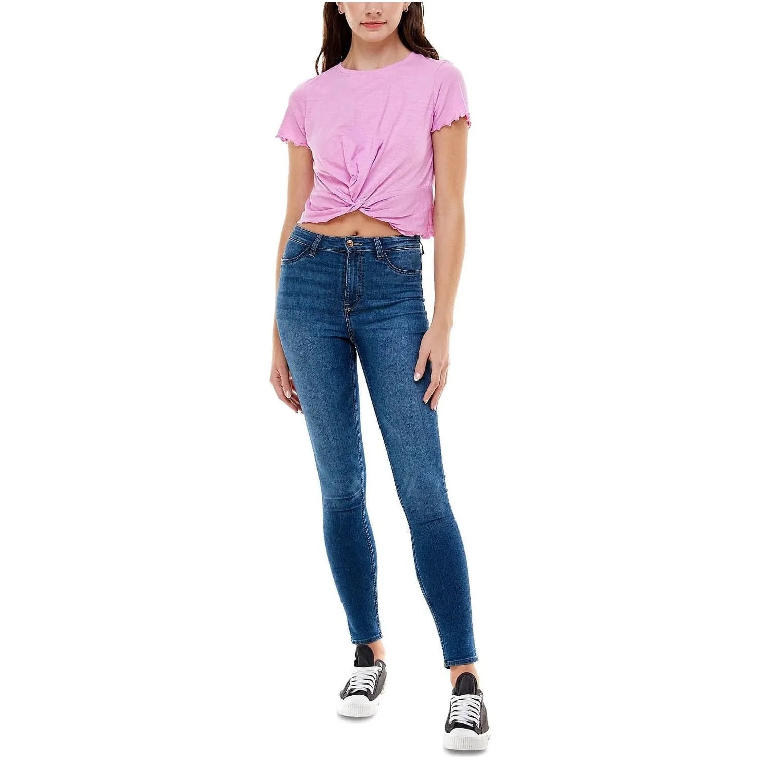 Ultra Flirt Juniors' Tie-Dyed Twist-Front T-Shirt - Fuschia (Size Medium) - Brandat Outlet